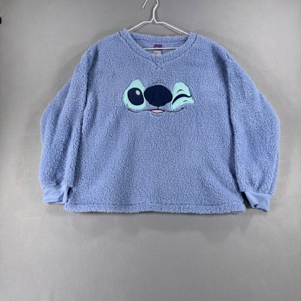 Disney Stitch Faux Fur Sherpa Sleepwear Top Blue Winking Face LZ44901SB Medium